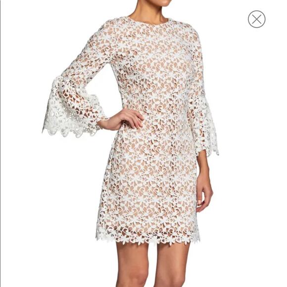Dress the Population White Lace Crochet Shift Dress Bell Sleeves - Picture 7 of 14